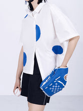 Polka Dot Contrast Color Lapel Irregular Casual Shirt